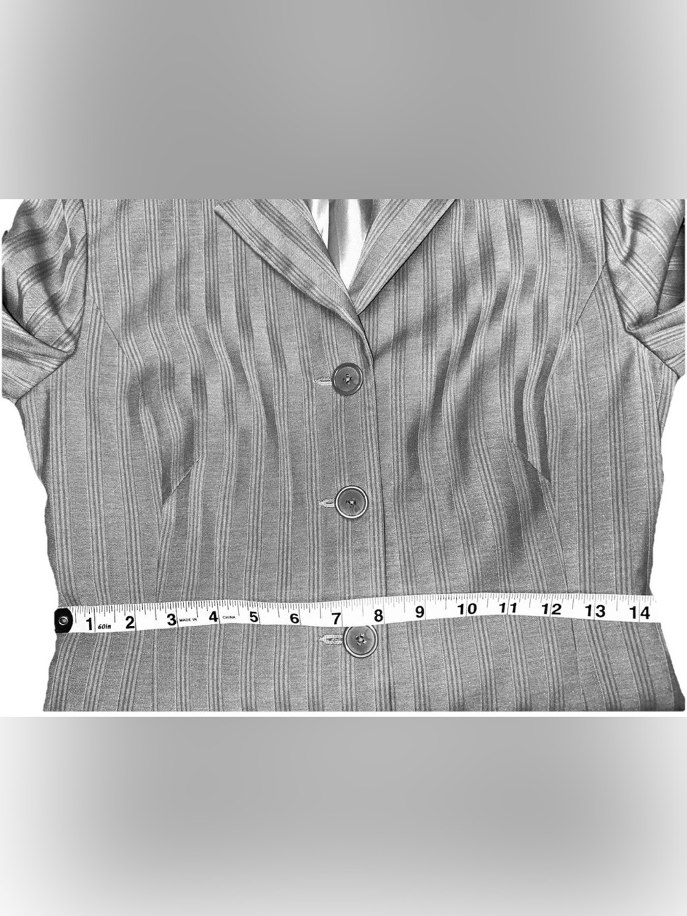 Custom Gray Pinstripe Blazer Lined 3/4 Sleeves Business Office Professional - Picture 7 of 10